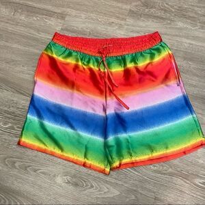 Bp. Be Proud By Bp Gender Inclusive Satin Shorts In Red Multi Rainbow Ombre